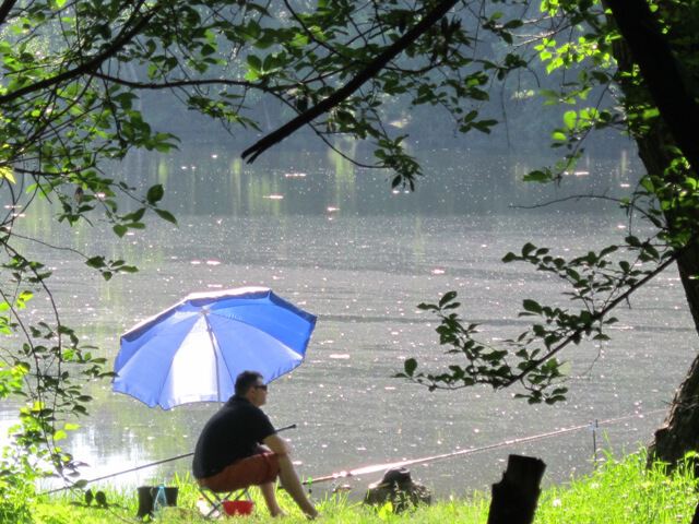 Сидит-сидит под зонтиком любитель-рыболов