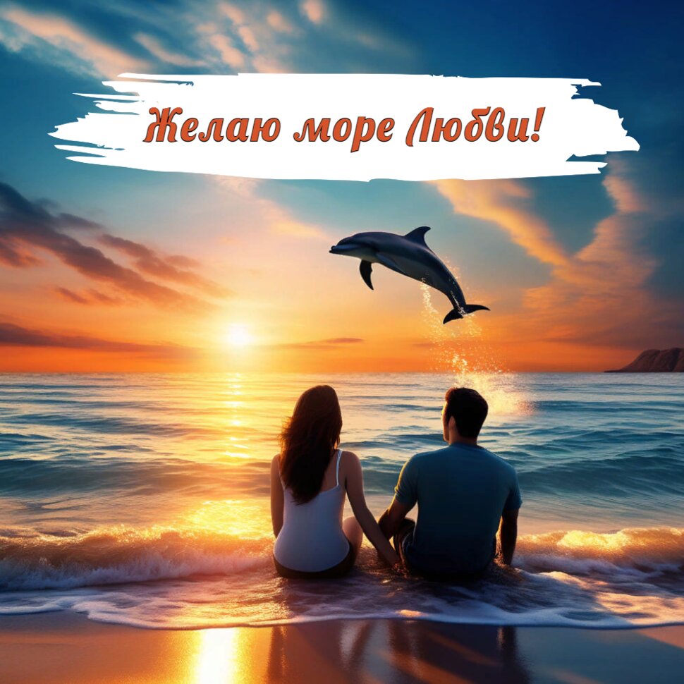 Желаю море любви! Открытка с влюбленными на закате