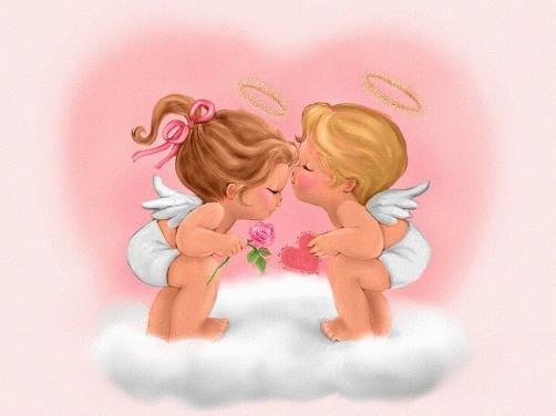Розовая открытка с ангелочками