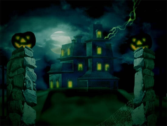Картинка на Halloween с замком в ночи