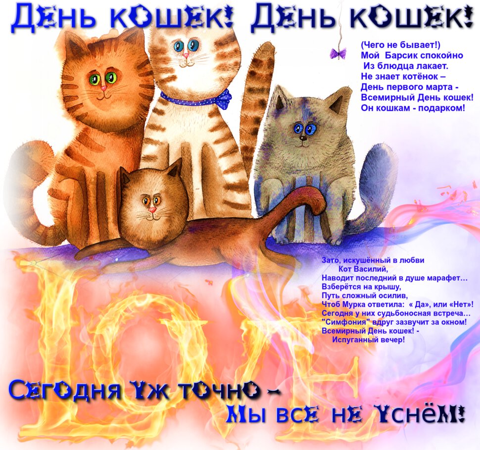 Бесплатная необычная открытка на День Кошек