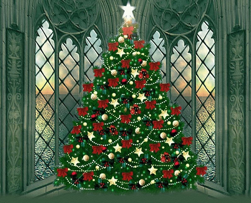 Рождественская елка с мигающими гирляндами. Гиф