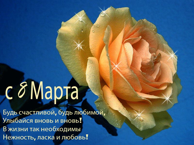 Гиф открытка с желтой розой на 8 Марта