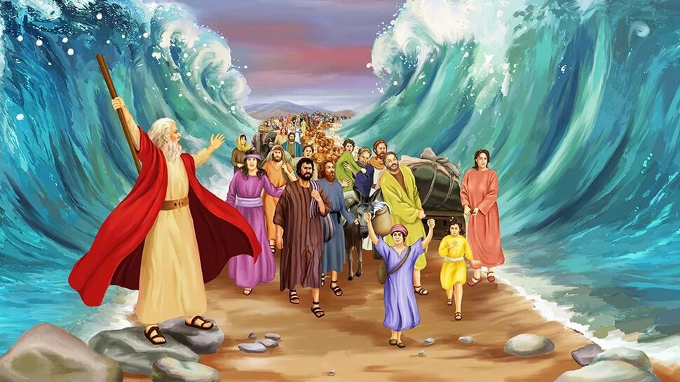 Христианская открытка - переход через Красное море