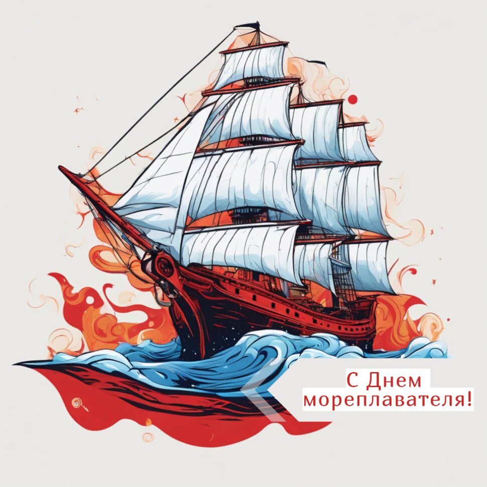 С Днем мореплавателя! Рисунок корабля