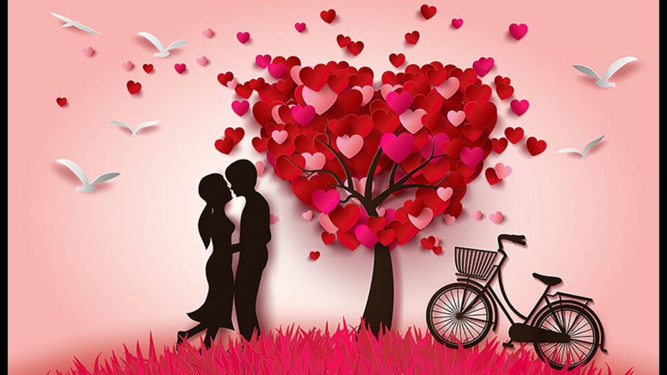 Романтическая открытка о любви красного цвета с парой
