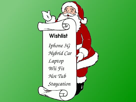 Открытка с Санта Клаусом и списком новогодних желаний