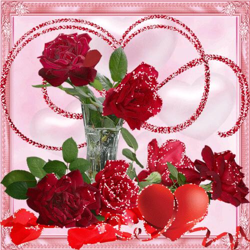 Анимация с красными розами и сердцами