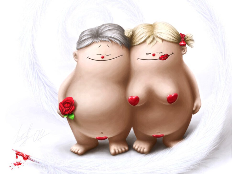 Прикольная открытка в День Валентина с Адамом и Евой