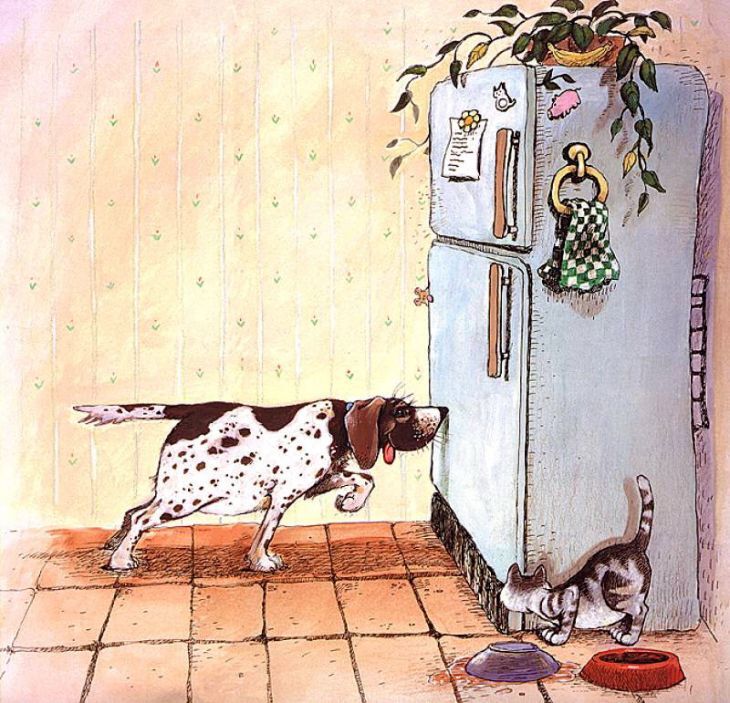Смешная открытка с животными про еду