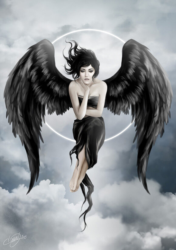 Девушка Темный ангел с черными крыльями