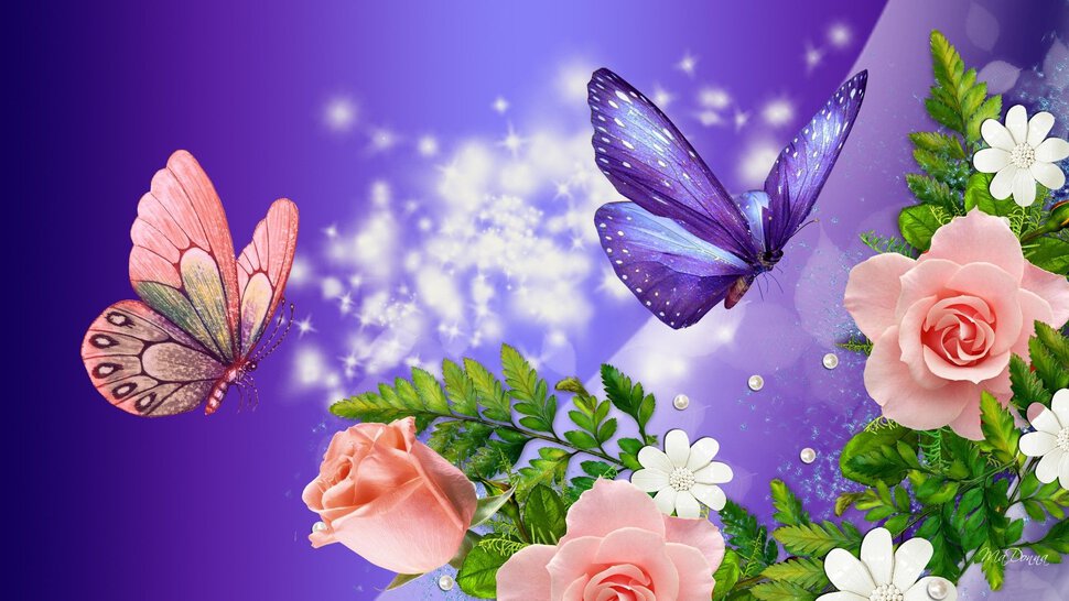 Открытка с красивыми бабочками и цветочками
