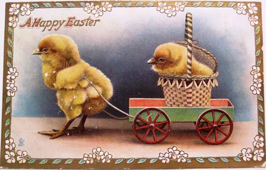 Счасливой Пасхи, открытка с цыплятами