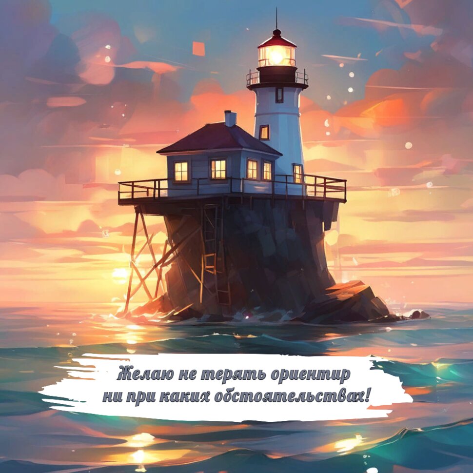 Морская открытка с маяком и добрым пожеланием