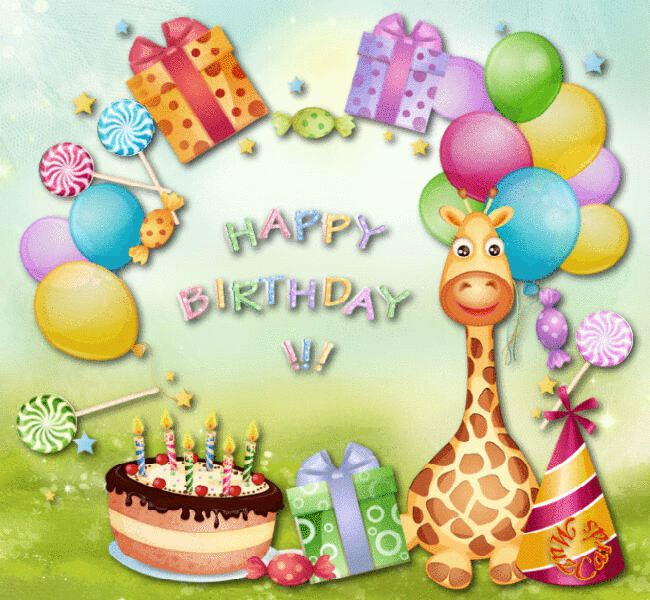 Открытка с жирафом в День Рождения на английском