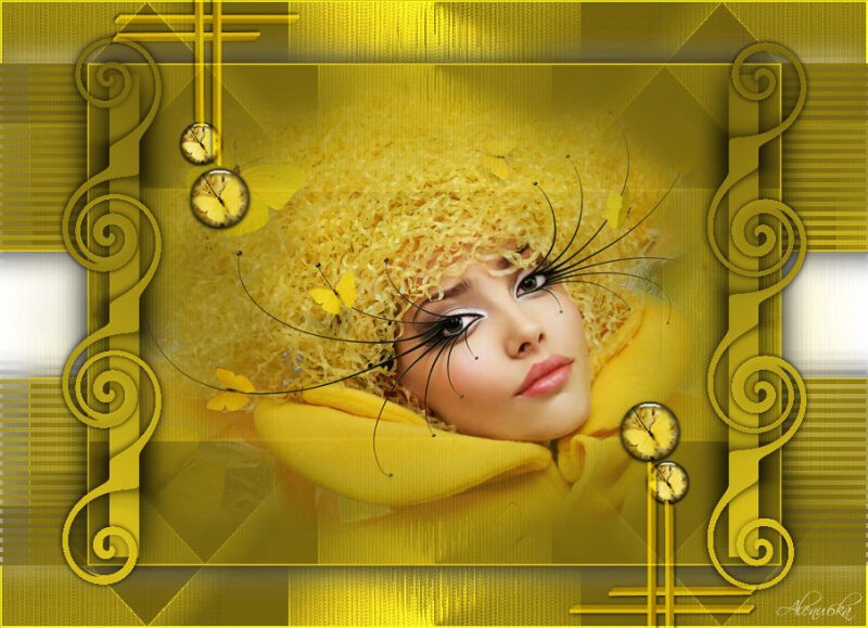 Фантазийная открытка с девушкой в желтой рамке