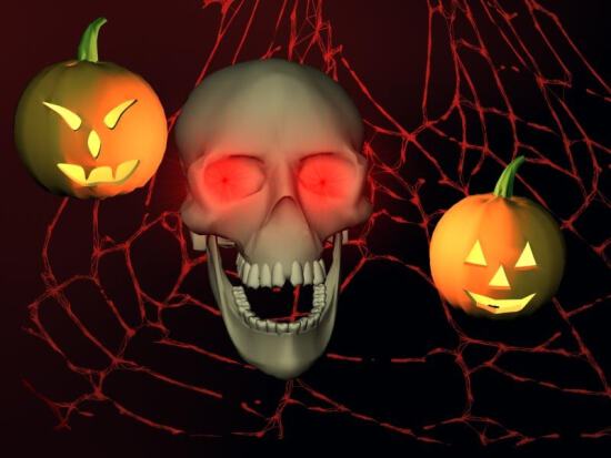Картинка на Halloween с черепом и тыквами