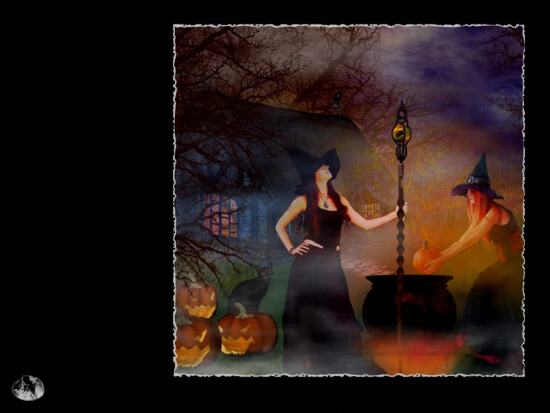 Картинка на Halloween с ведьмочками