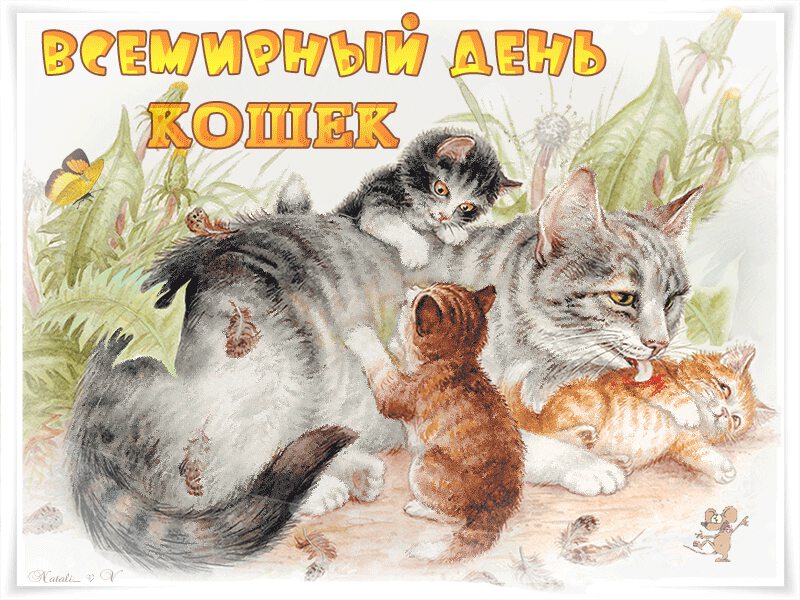 Мерцающая открытка на День Кошек