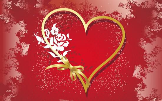 Валентинка с сердечком на красном фоне