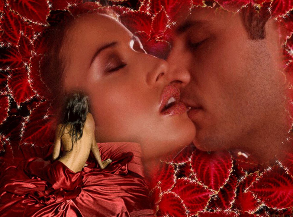 Мерцающая любовная открытка с поцелуями