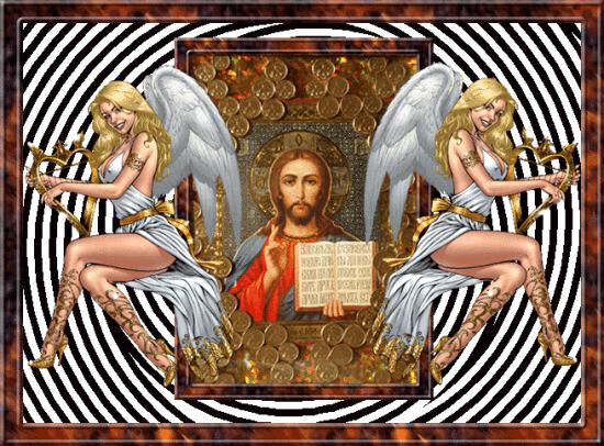 Икона Иисуса Христа с красивыми ангелочками гиф