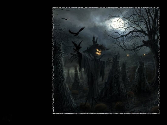 Мрачная картинка на Halloween с чучелом-тыквой