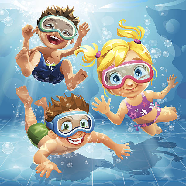 Открытка с детьми в бассейне под водой