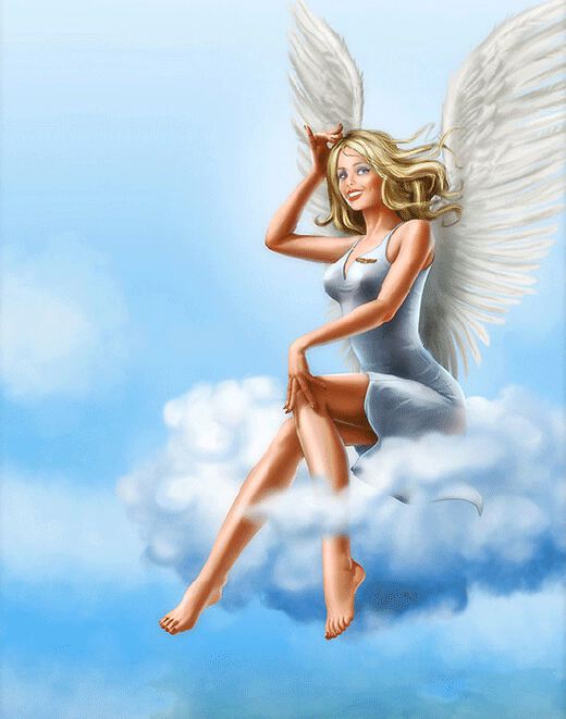 Девушка ангел на небесах. Гиф