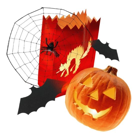 Картинка на Halloween с пауком, паутиной и тыквой