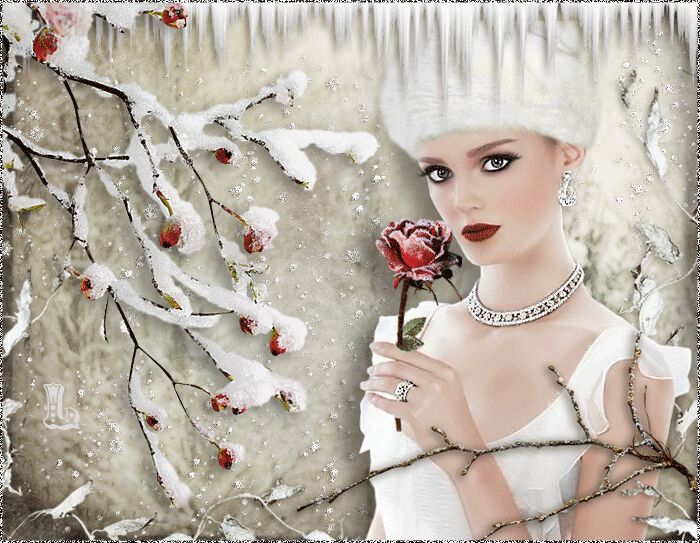 Блестяшка зима, девушка и роза