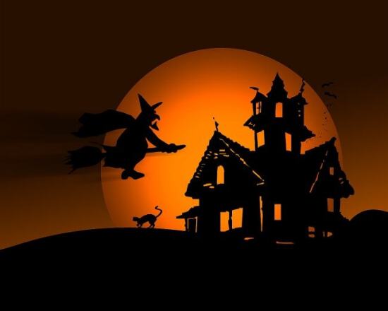 Картинка на Halloween с ведьмой на метле