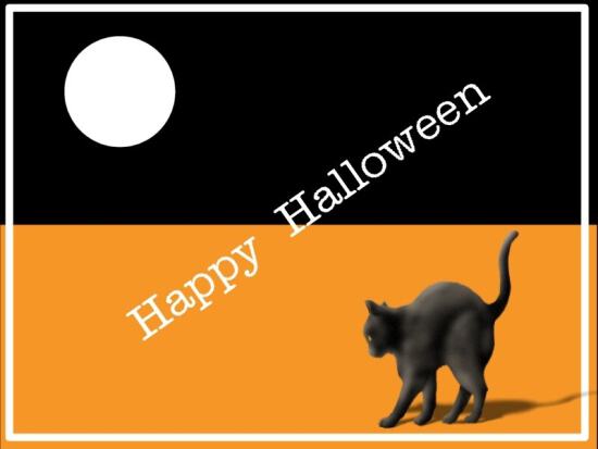 Картинка на Halloween с серой кошкой