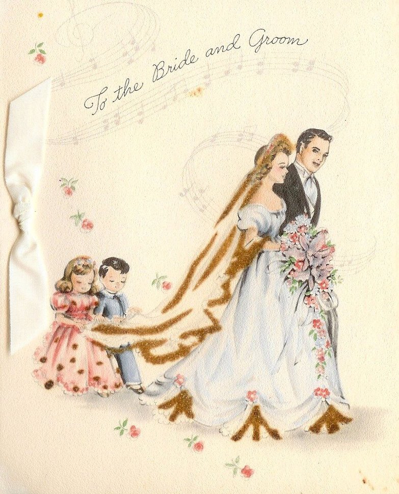 Ретро открытка с поздравлением в День Свадьбы