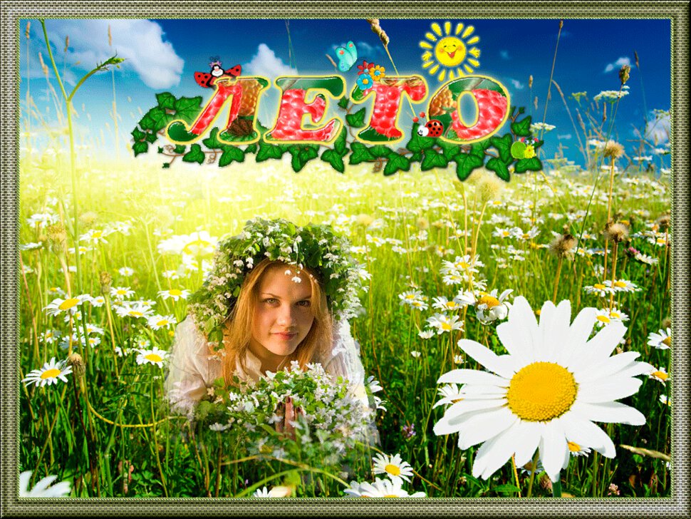 Открытка с Красивой девушкой в поле с цветами