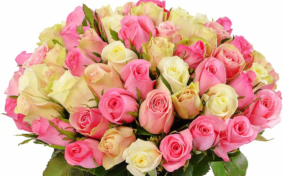 Открытка с розовыми и желтыми цветами розы