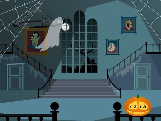 Картинка на Halloween с привидением в замке
