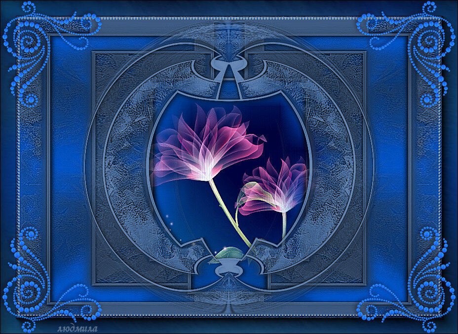 Нежные цветы на синем фоне