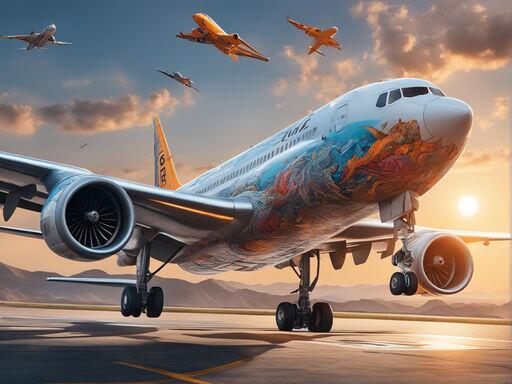Авиационная открытка с самолетами на фоне заката