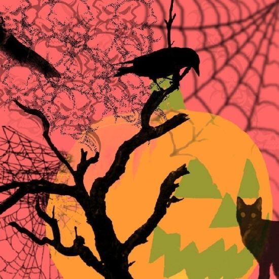 Картинка на Halloween с тыквой и вороном