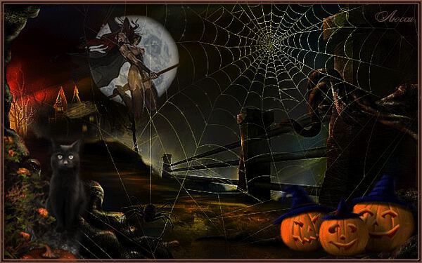 Анимация на Хеллоуин с Ведьмой и черным котом