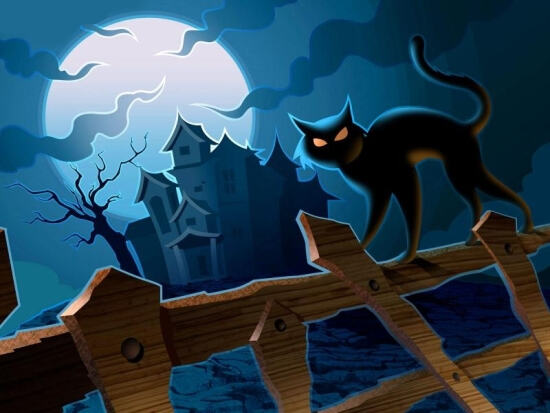 Картинка на Halloween с замком и кошкой
