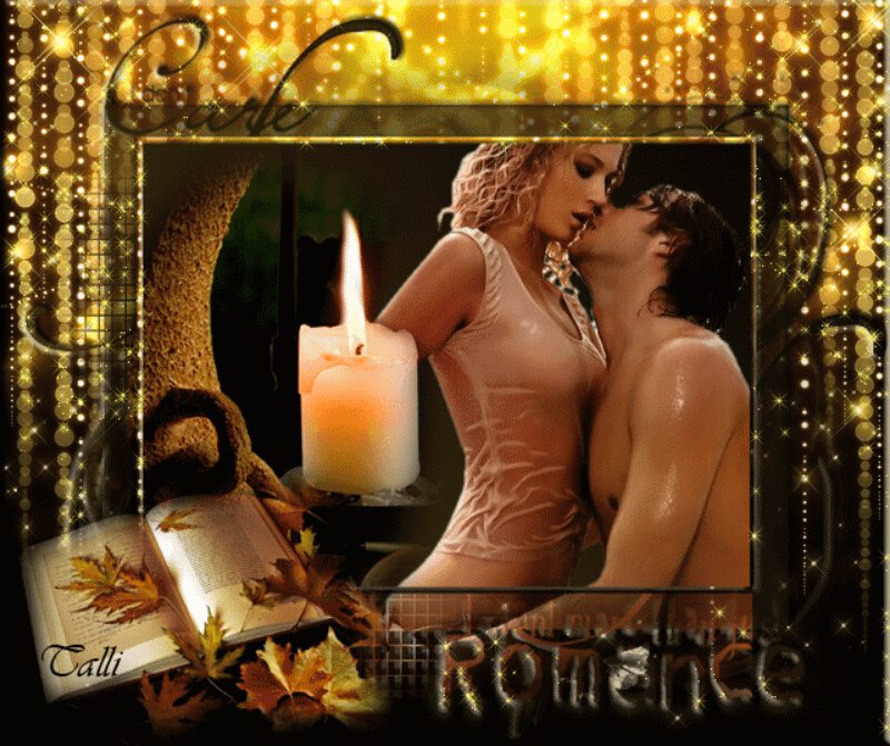 Романтическая открытка с поцелуями и горящей свечой