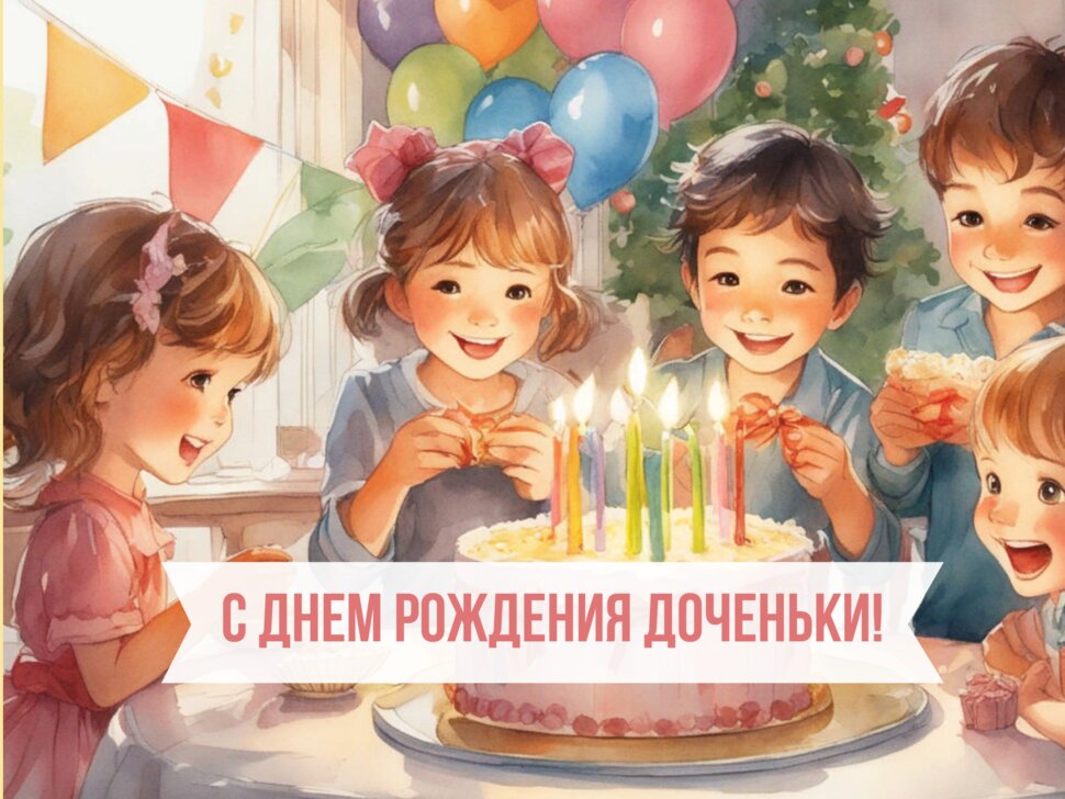 С Днем рождения доченьки! Дети с тортом и шарами