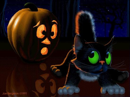 Картинка на Halloween с тыквой и котом