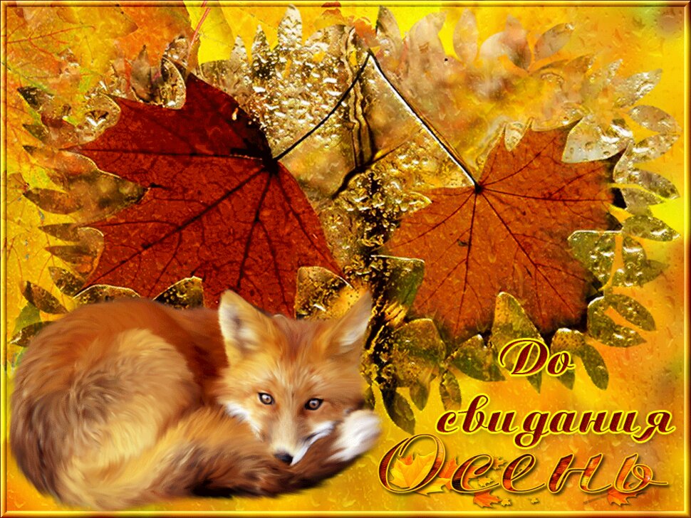 До Свидания, Осень! Гифка с лисичкой и листьями