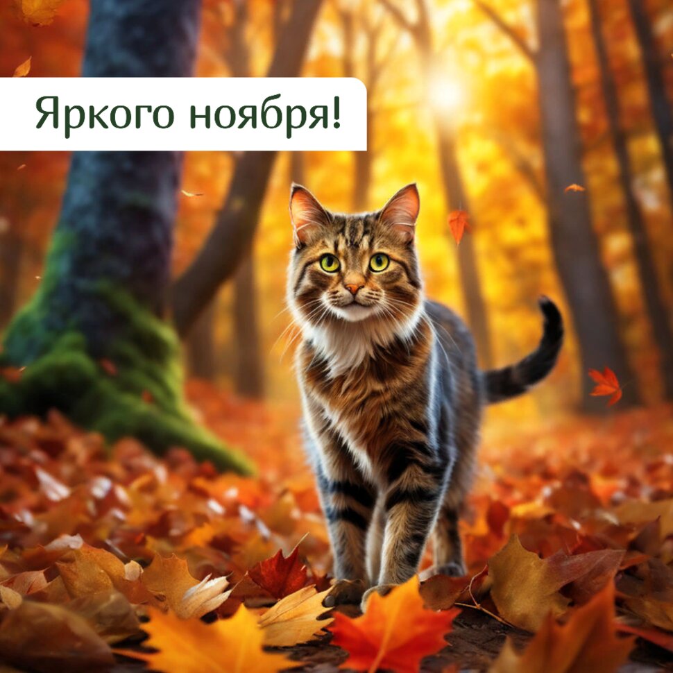 Яркого ноября! Котик в осеннем лесу