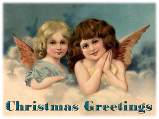 Ретро открытка Marry christmas с ангелочками