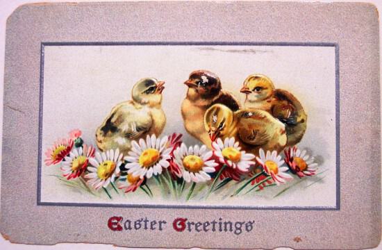 Еaster. Ретро открытка на Пасху с цыплятами