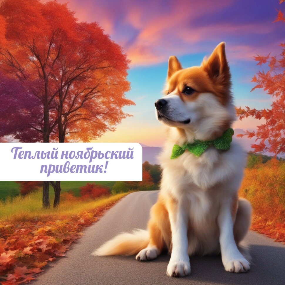 Теплый ноябрьский приветик! Собака на дорожке